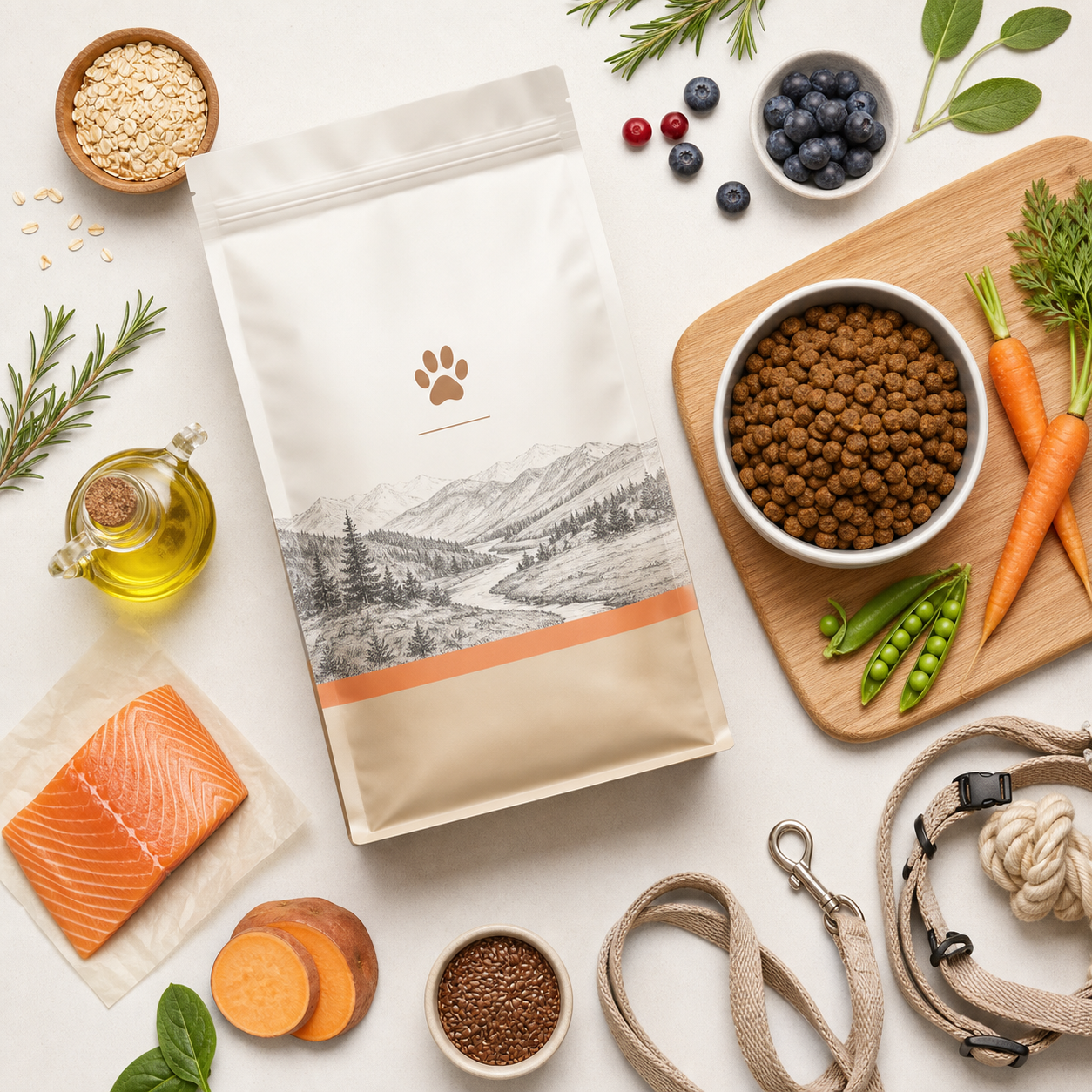 宠物食品平铺广告图 提示词预览图